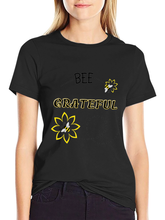 Bee Grateful Black Graphic T-Shirt