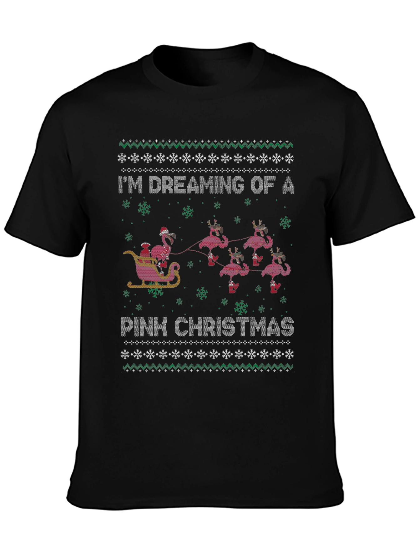 Pink Christmas Flamingo Ugly Sweater T-Shirt