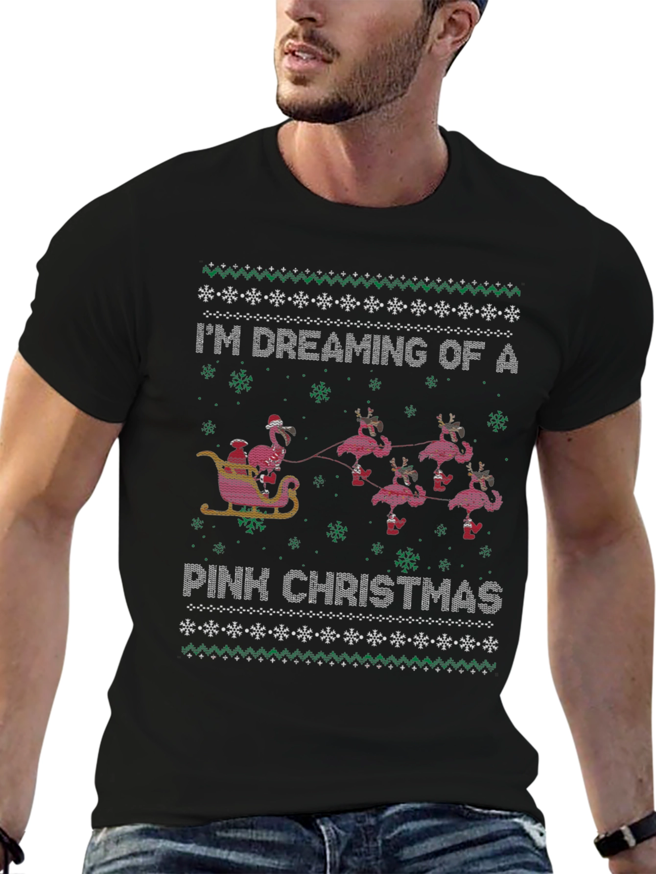Pink Christmas Flamingo Ugly Sweater T-Shirt