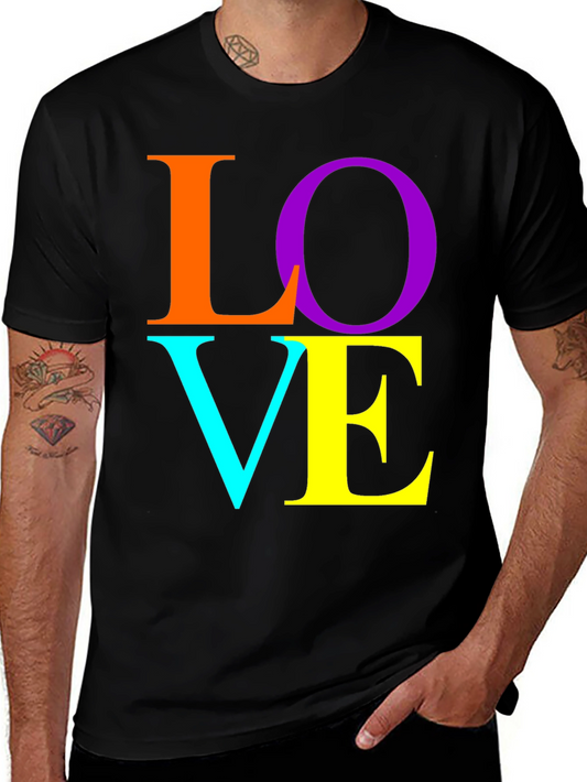 Colorful LOVE Graphic Black T-Shirt