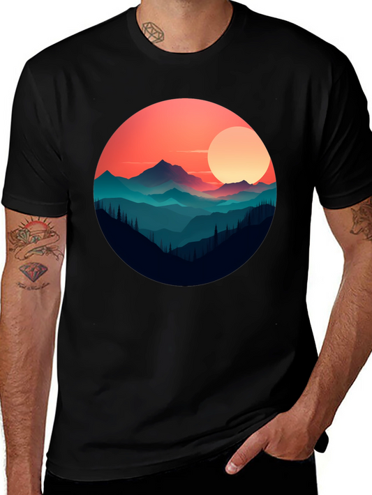 Mountain Sunset Graphic Tee - Stylish Black T-Shirt