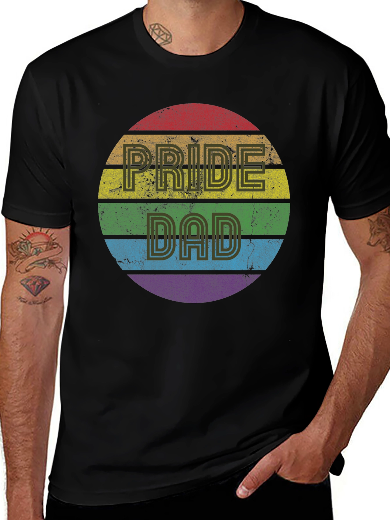 Pride Dad Rainbow Graphic Tee - Black