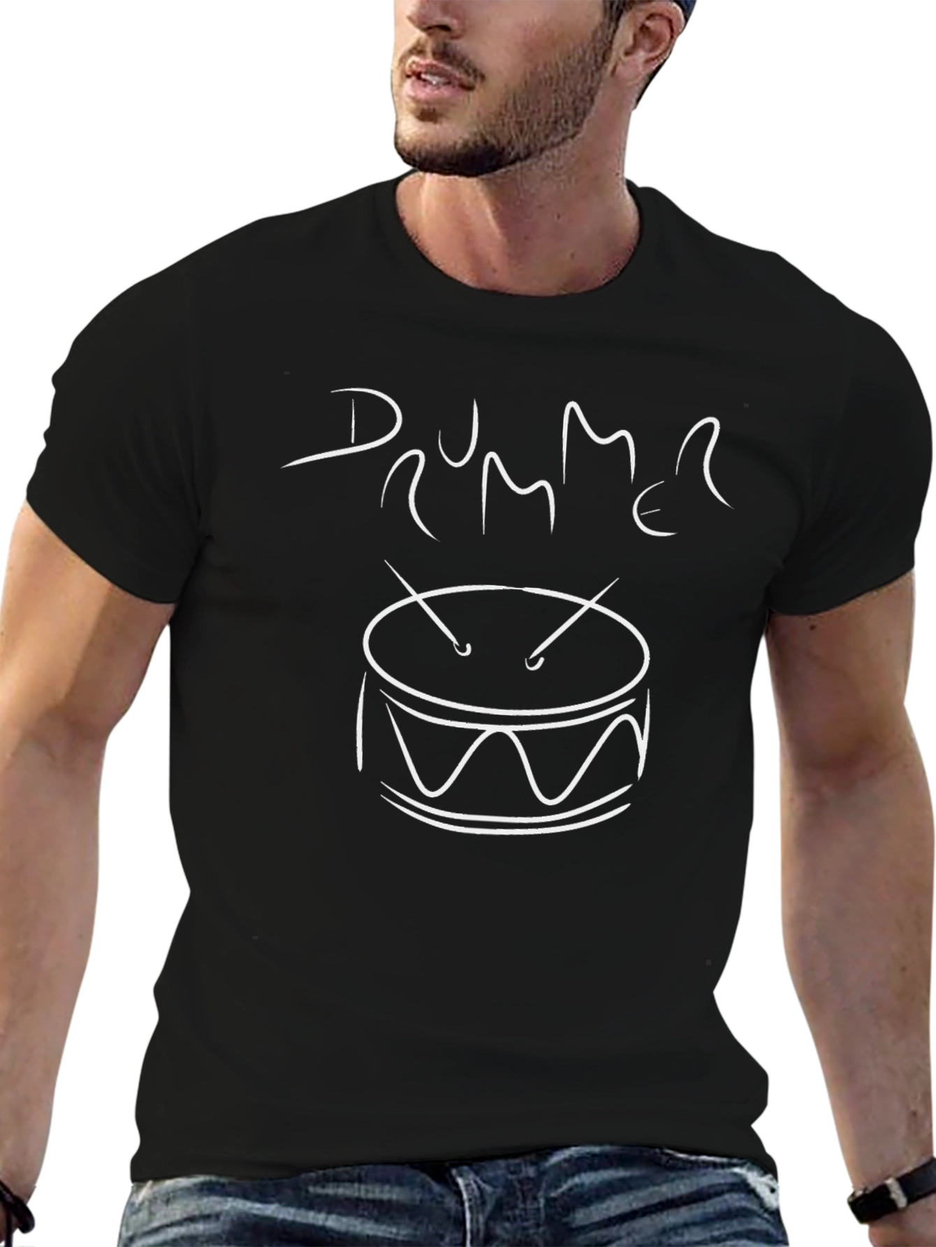 Drummer Graphic Tee - Black Cotton Shirt