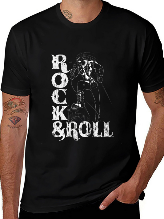 Rock & Roll Graphic Print Tee - Black