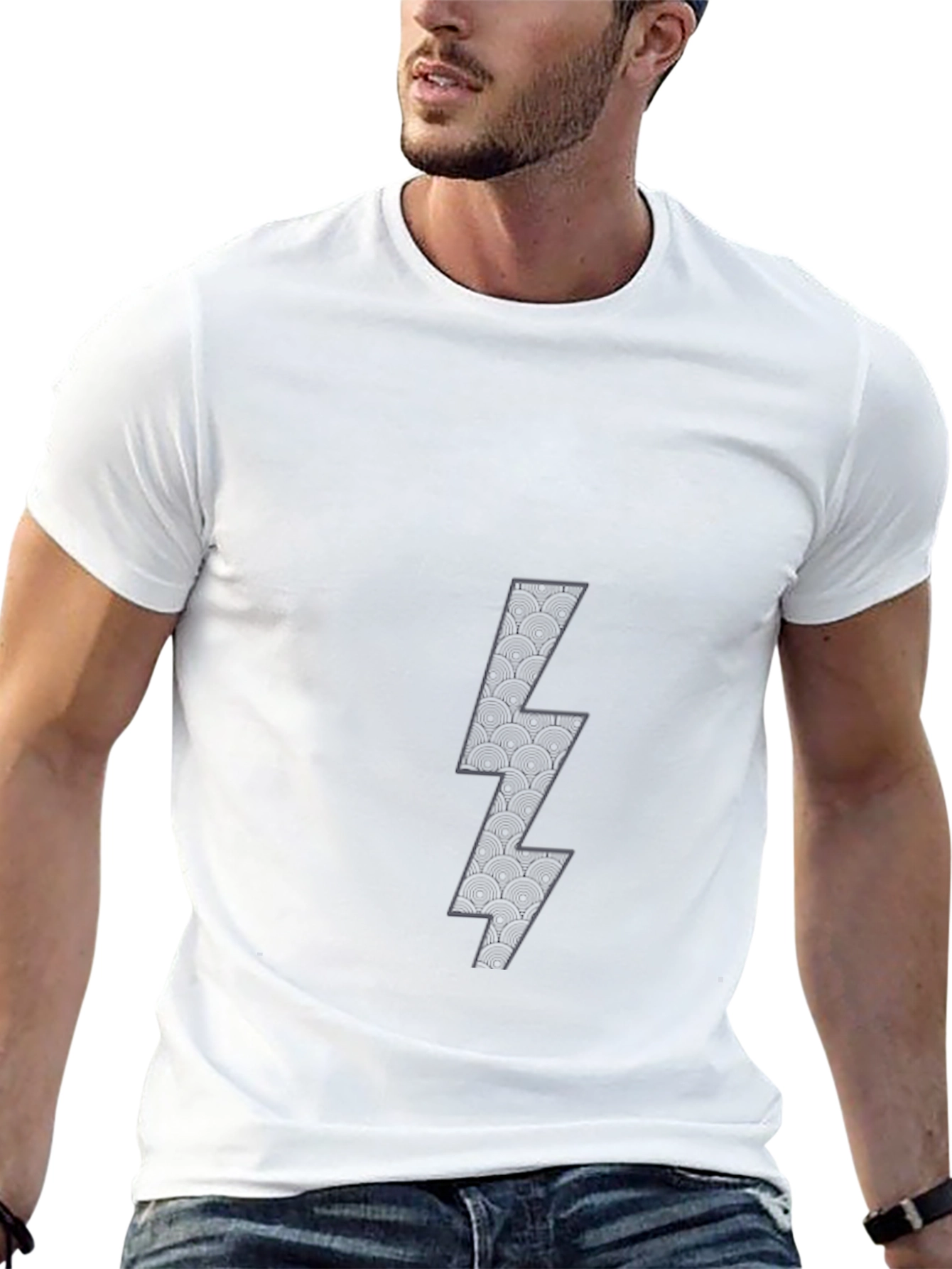 Mens Black T-Shirt with Lightning Bolt Graphic
