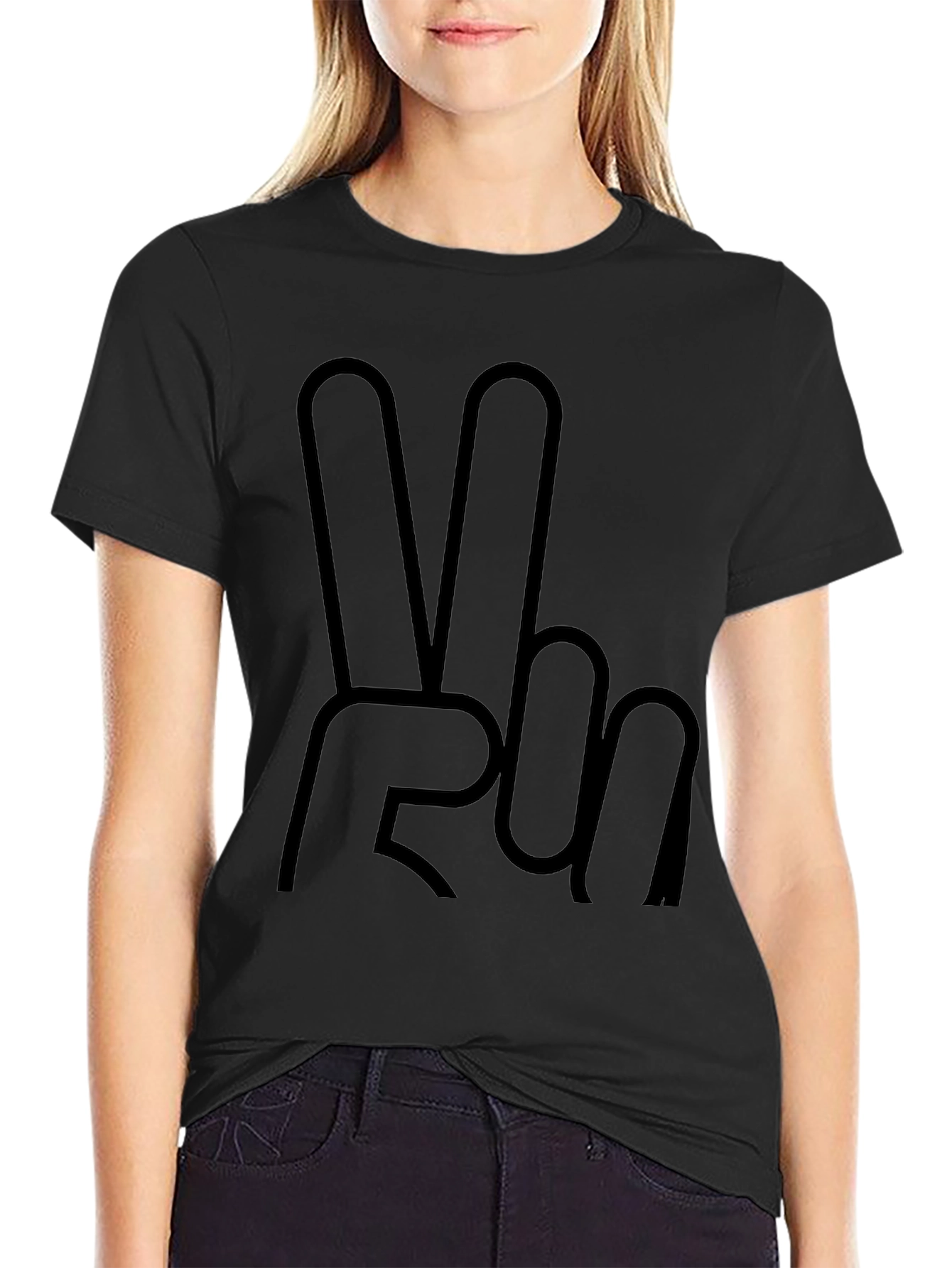 Peace Sign Graphic Tee - Solid Black T-Shirt