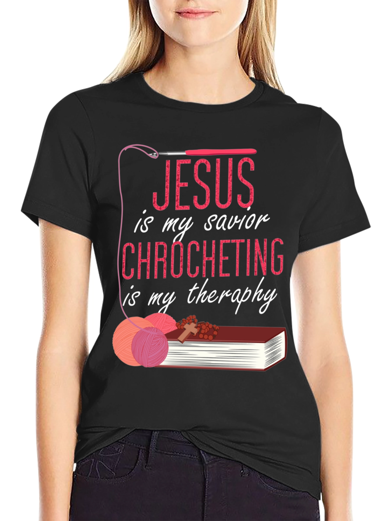 Jesus Crochet Therapy Graphic T-Shirt