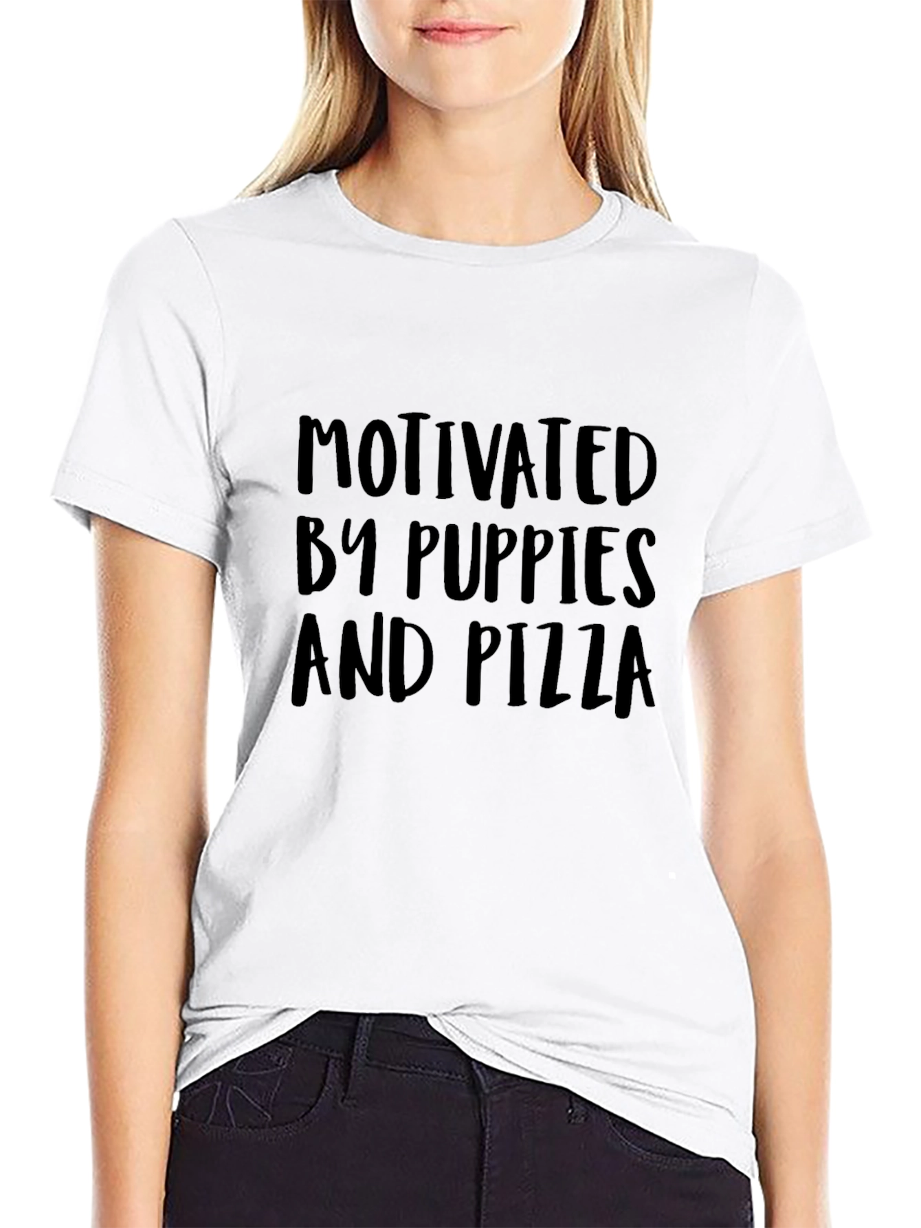 Motivated By Puppies and Pizza Black T-Shirt