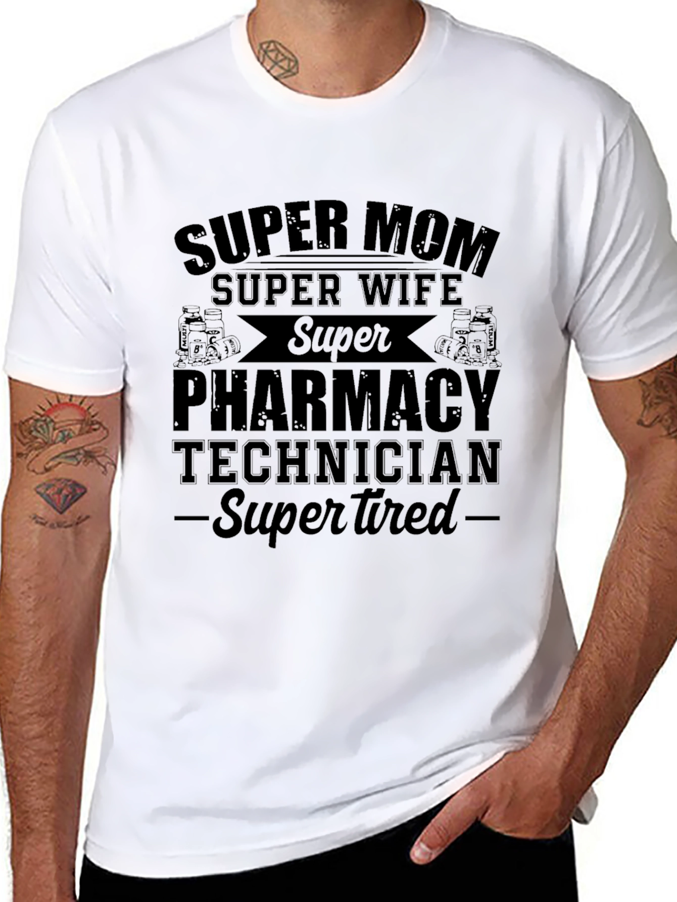 Super Mom Pharmacy Tech - Black T-Shirt