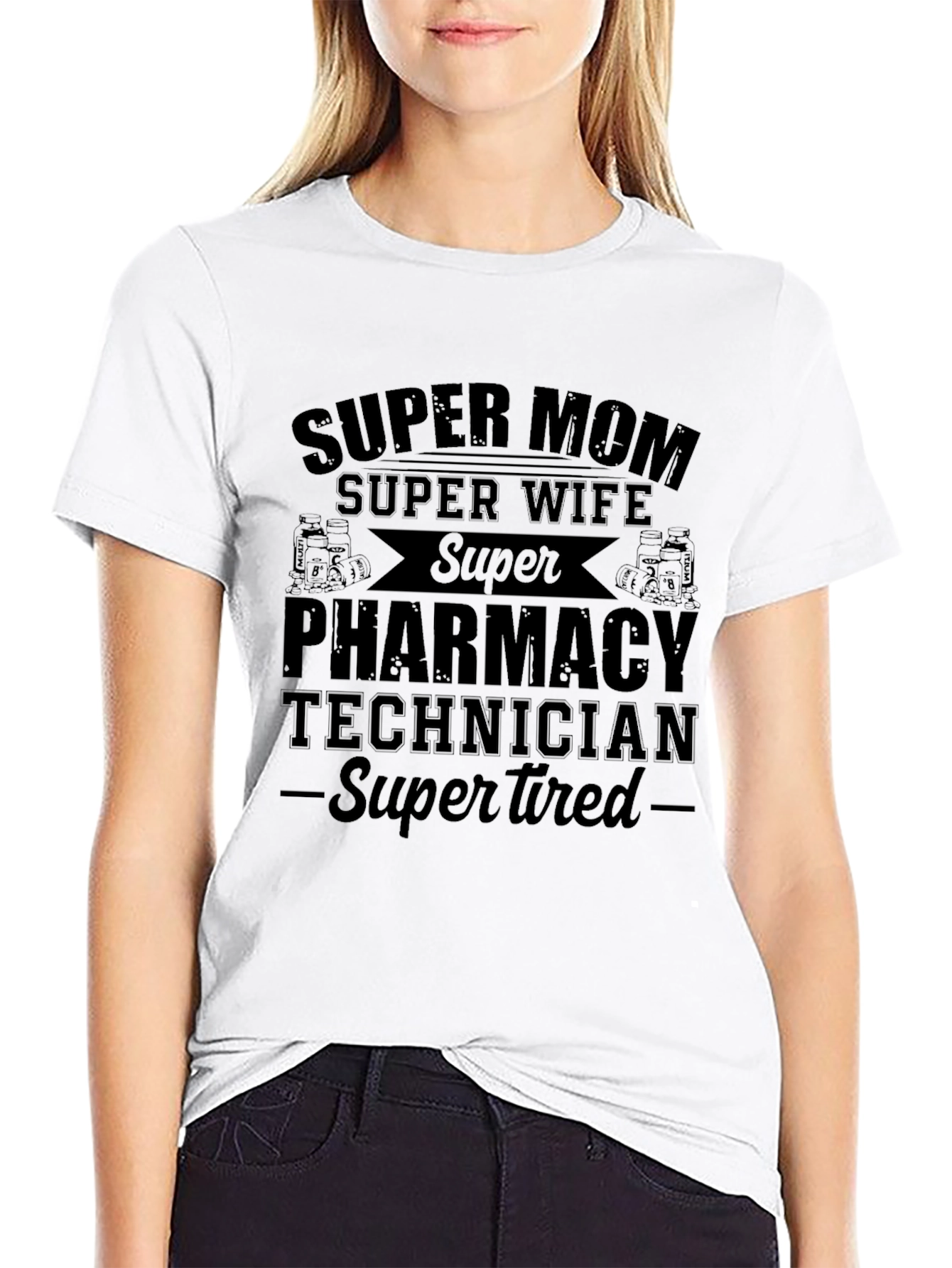 Super Mom Pharmacy Tech - Black T-Shirt