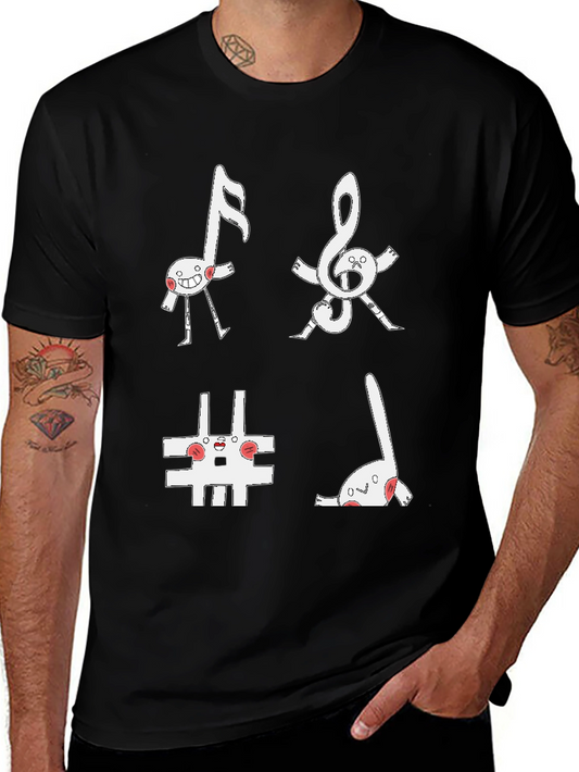 Musical Note Character Black T-Shirt