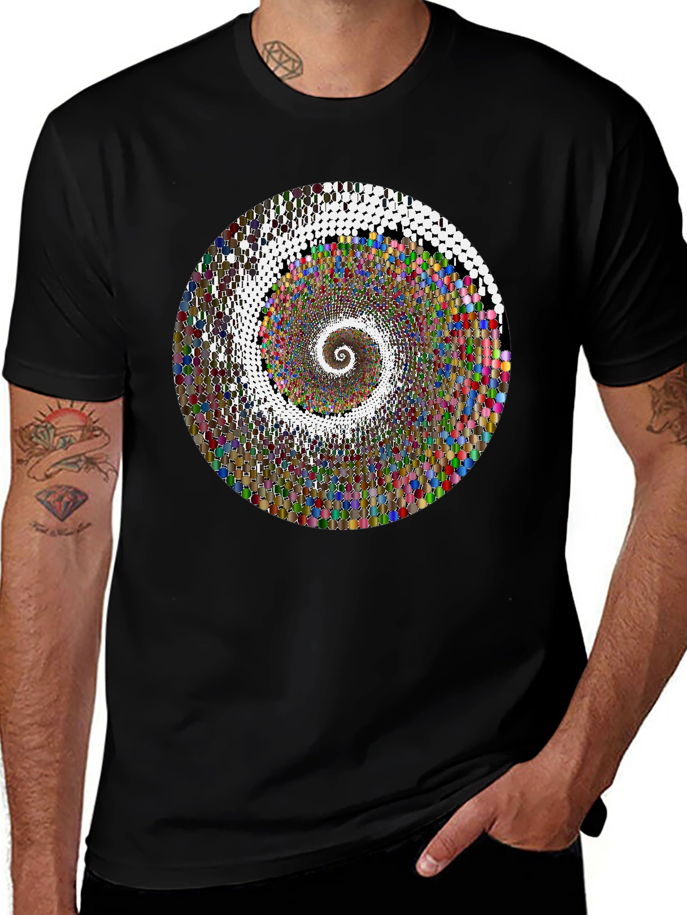 Hypnotic Spiral Graphic T-Shirt - Black Crew Neck Tee