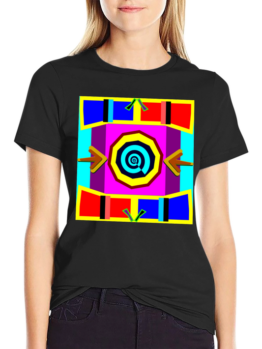 Abstract Geometric Graphic Print Black T-Shirt