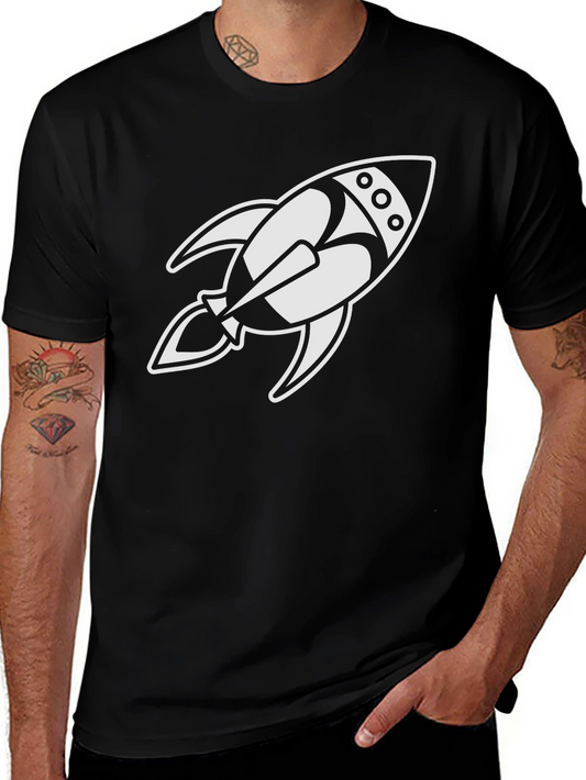 Rocket Ship Graphic T-Shirt - Black Cotton Tee