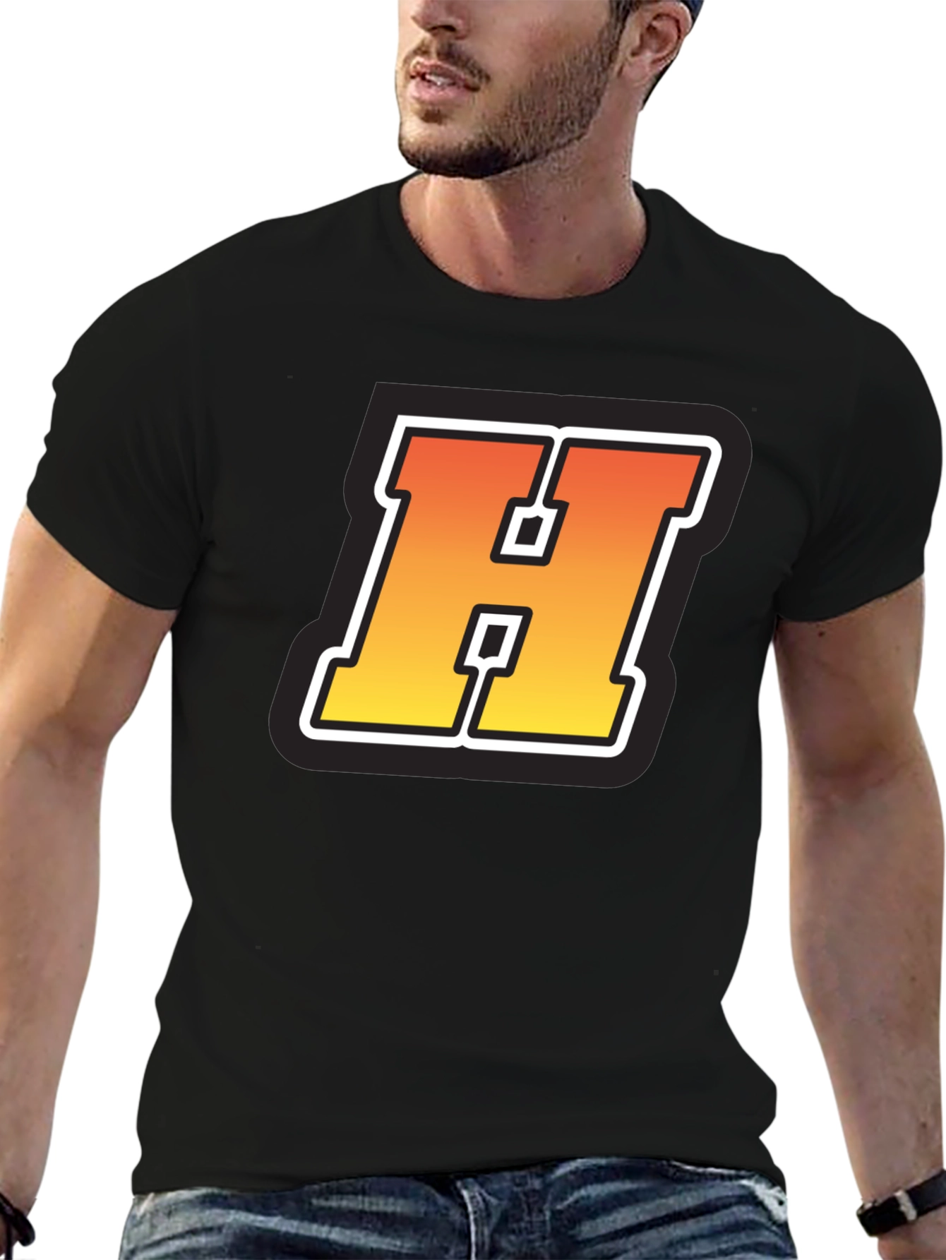 Retro H Letter Black T-Shirt
