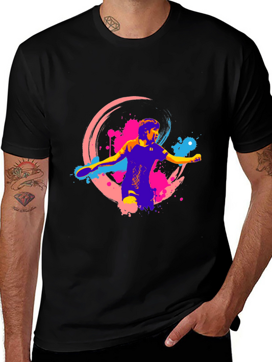 Ping Pong Player Graphic Black T-Shirt