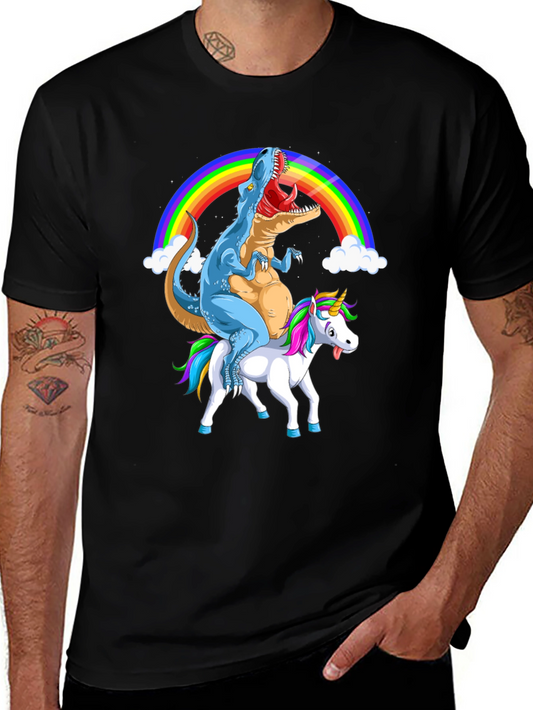 Dino Riding Unicorn T-Shirt - Rainbow Graphic Tee