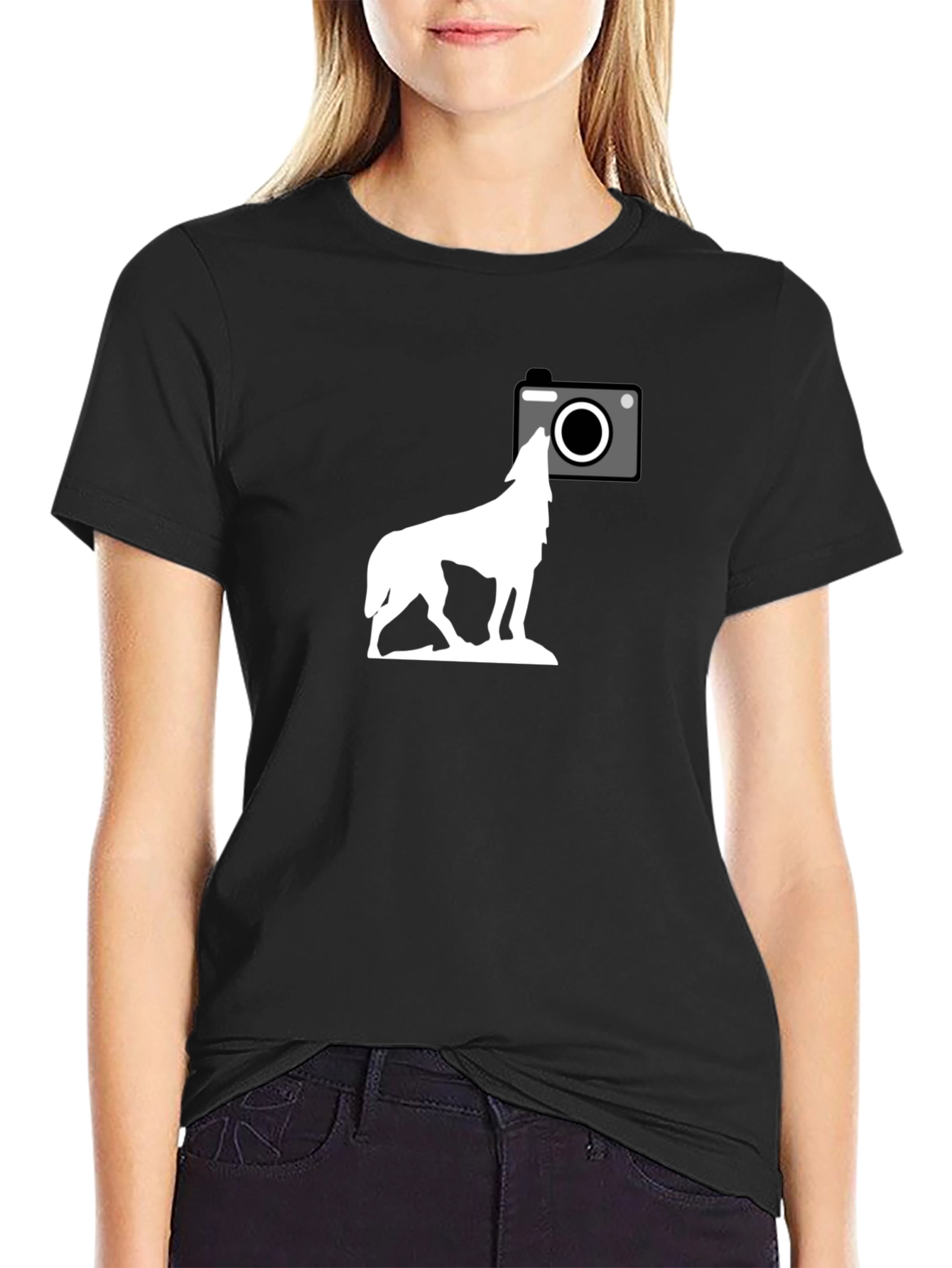 Wolf Howling T-Shirt - Cool Camera Graphic Tee