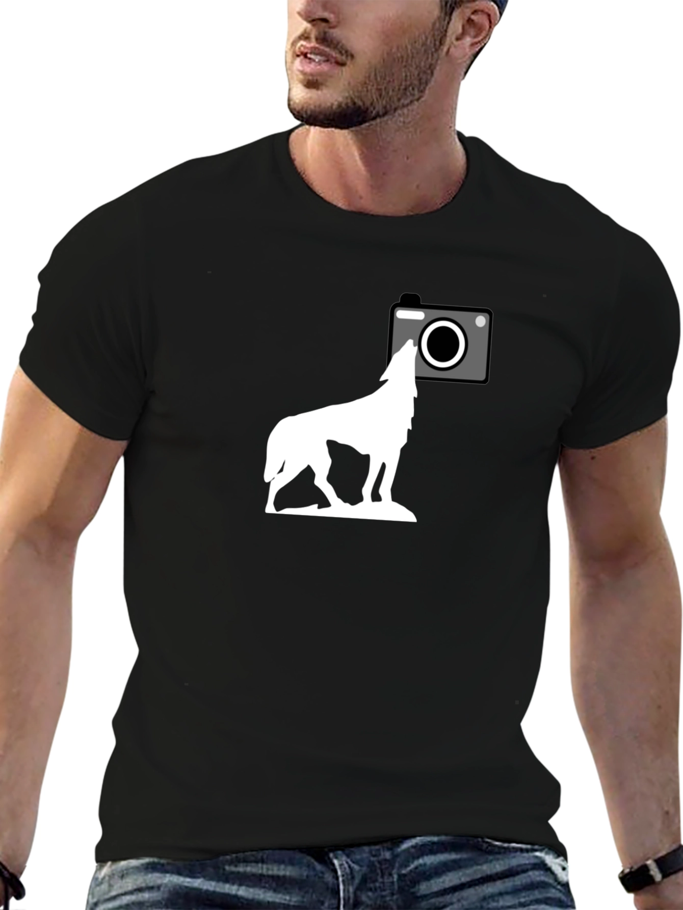 Wolf Howling T-Shirt - Cool Camera Graphic Tee
