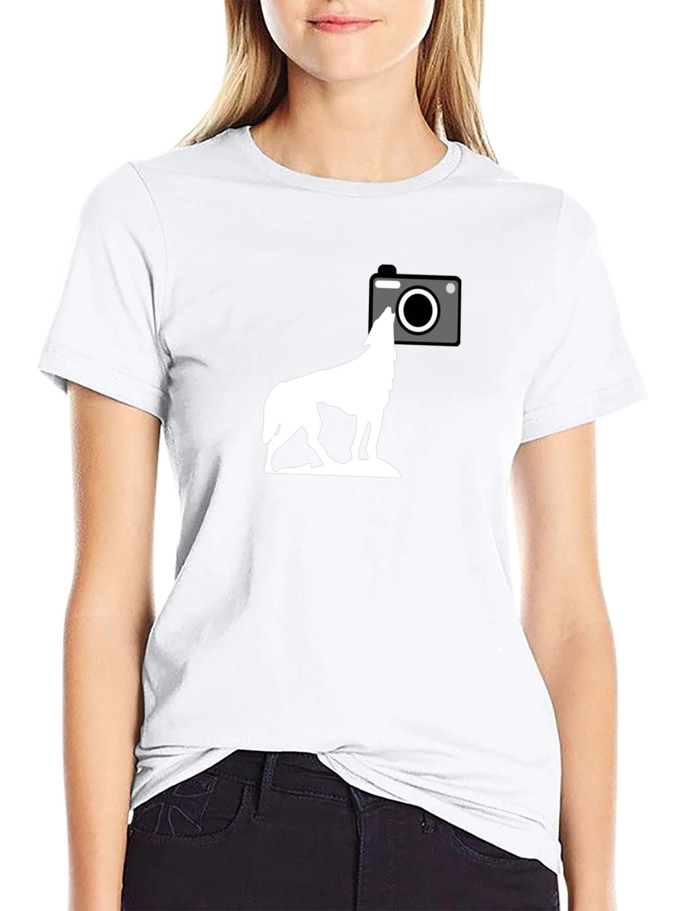 Wolf Howling T-Shirt - Cool Camera Graphic Tee