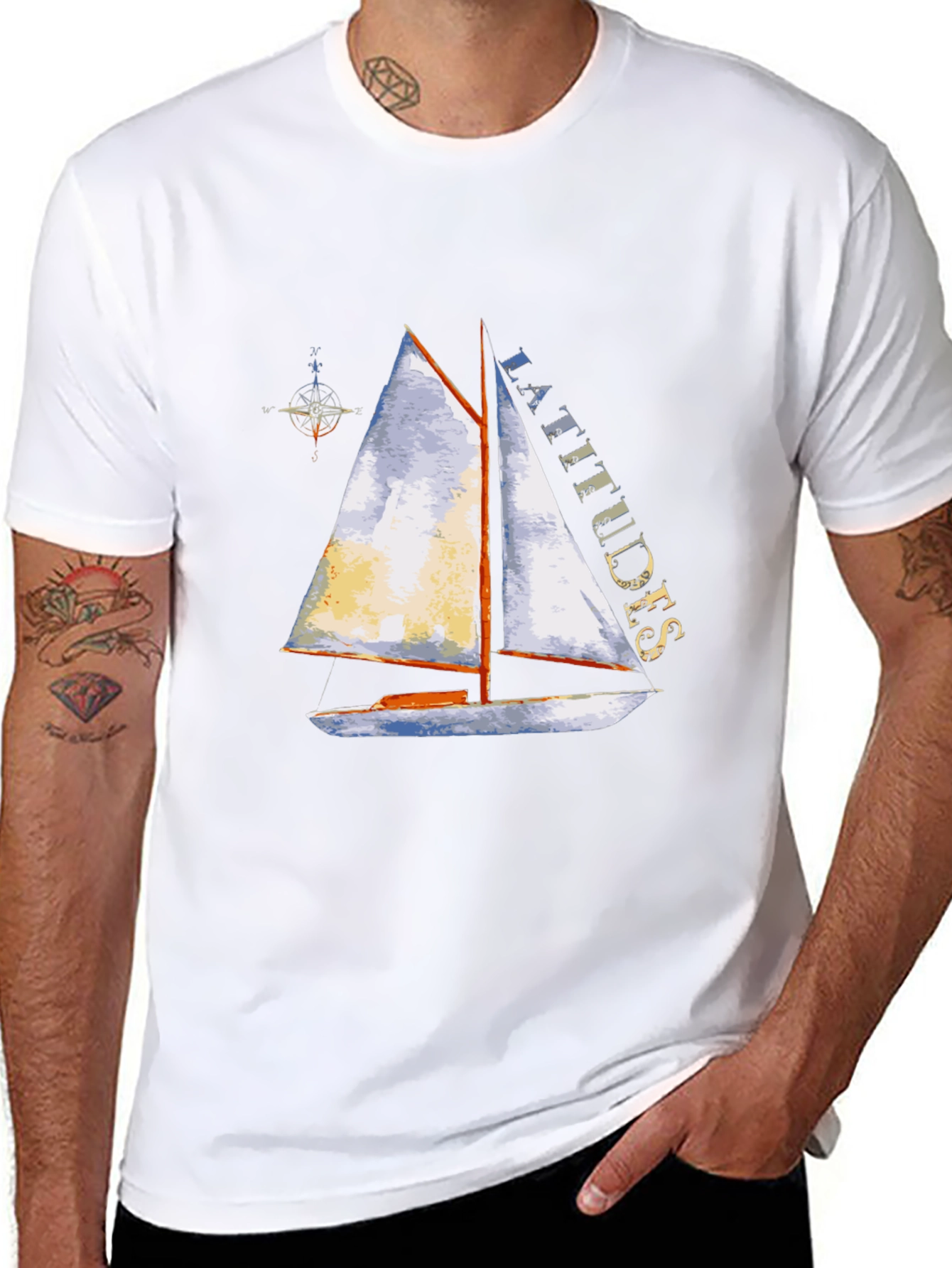 Latitudes Sailboat Graphic Tee - Nautical Adventure Shirt