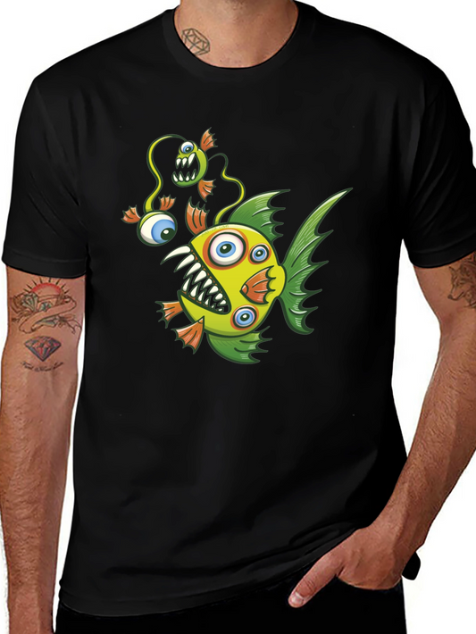 Crazy Fish Graphic Tee - Black Cotton T-Shirt