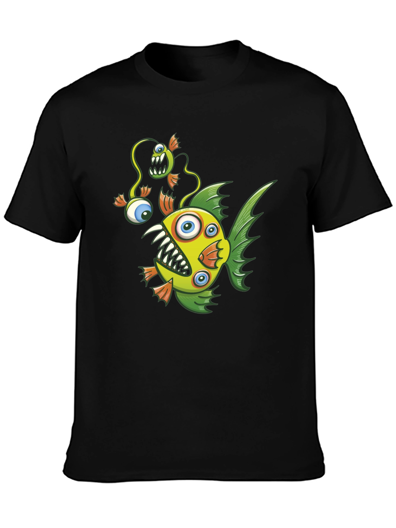 Crazy Fish Graphic Tee - Black Cotton T-Shirt