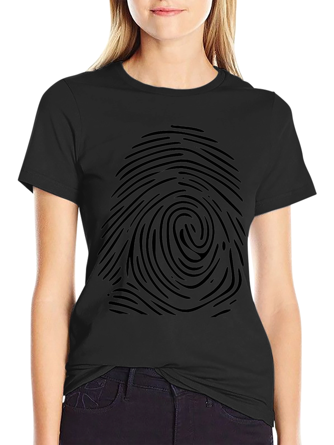 Fingerprint Graphic Print Black T-Shirt