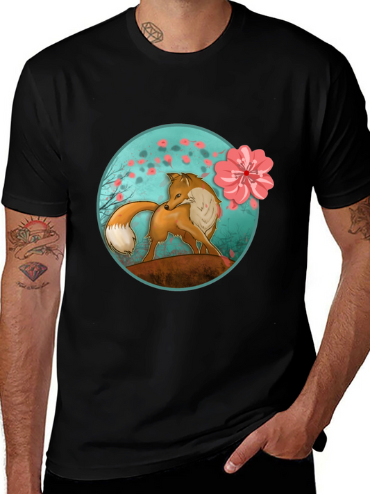 Fox and Cherry Blossom Graphic T-Shirt - Nature Inspired Style