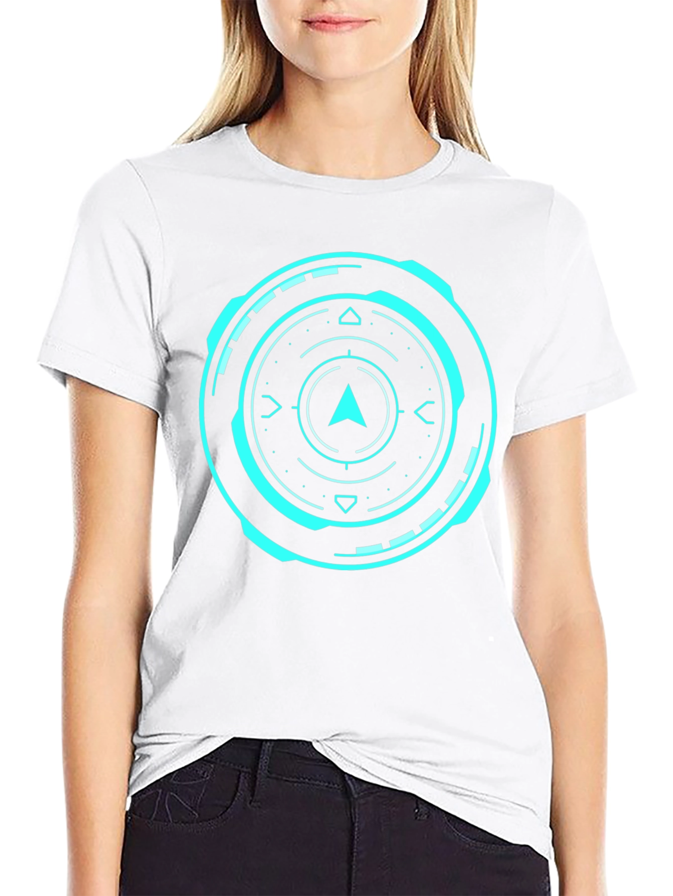 Futuristic Compass Graphic Black T-Shirt