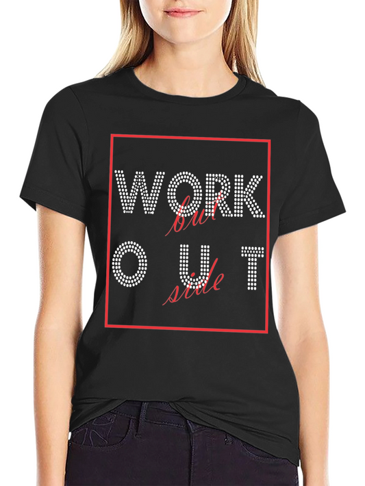 Workout Rhinestone Graphic Tee - Stylish Fitness Shirt