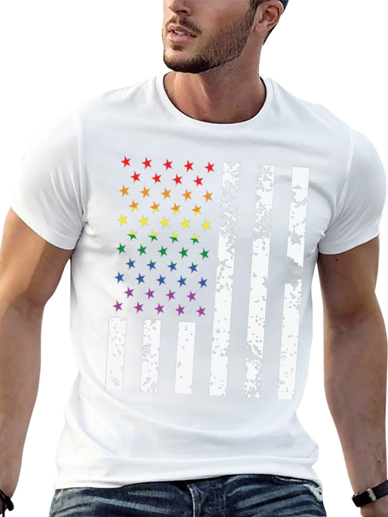 Pride Flag T-Shirt - Rainbow Stars & Stripes