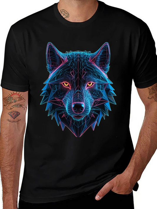 Geometric Wolf Head Graphic Black T-Shirt