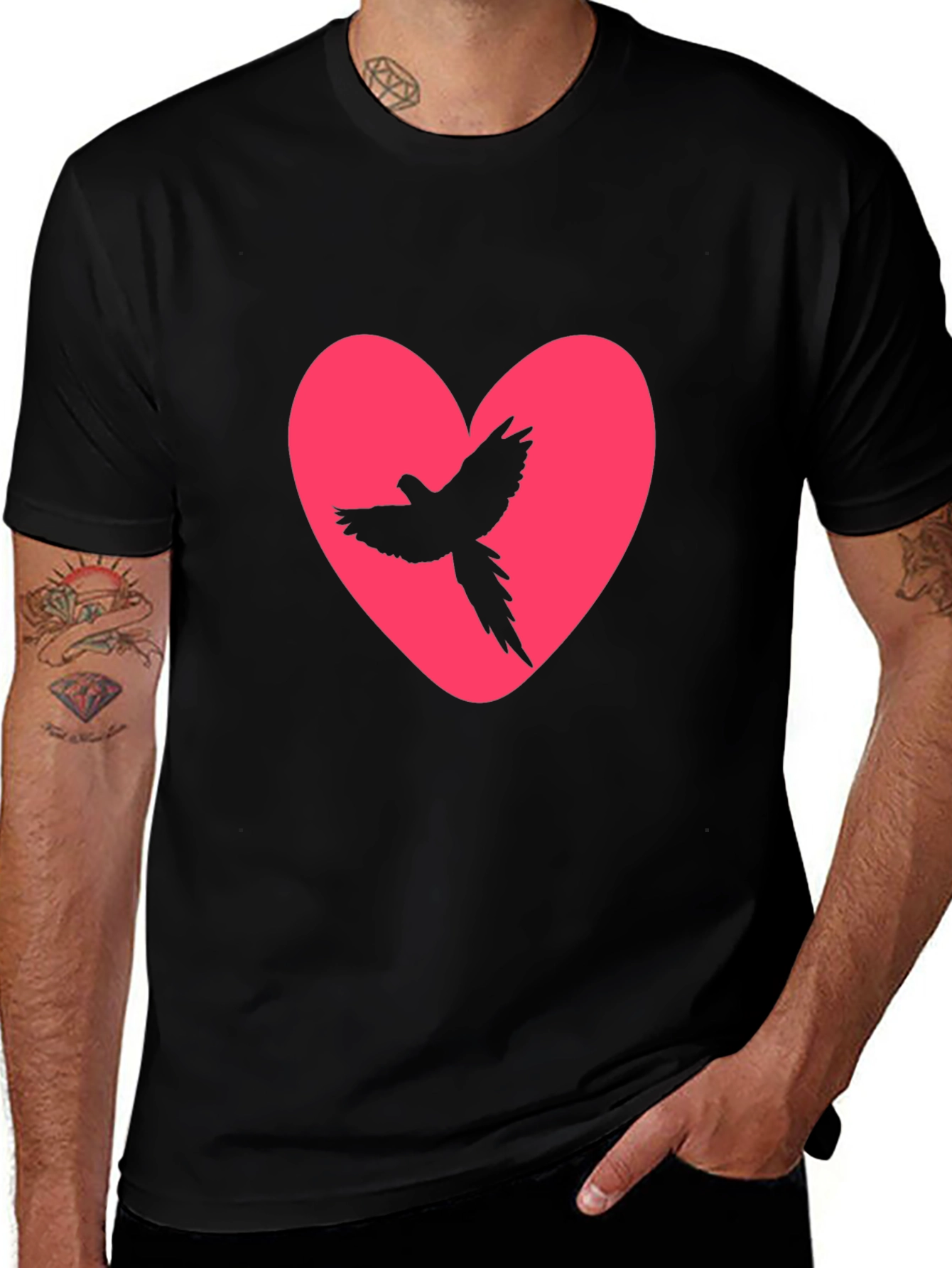 Heart Bird Tee - Black Cotton Graphic Print
