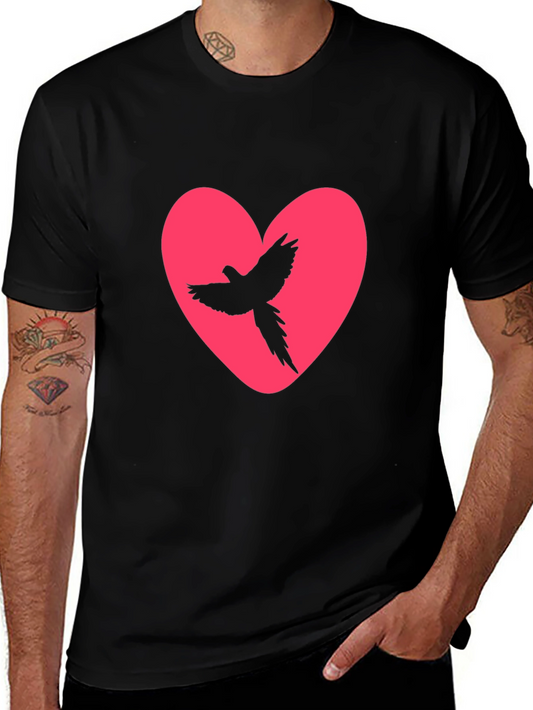 Heart Bird Tee - Black Cotton Graphic Print