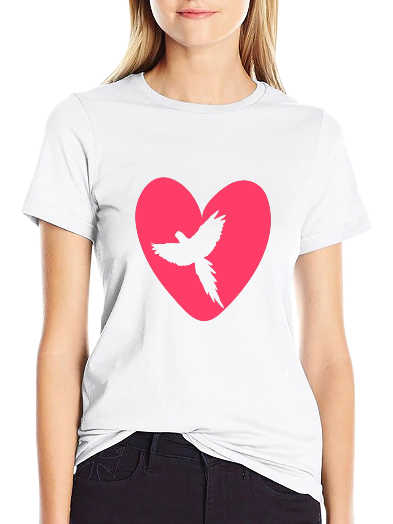 Heart Bird Tee - Black Cotton Graphic Print