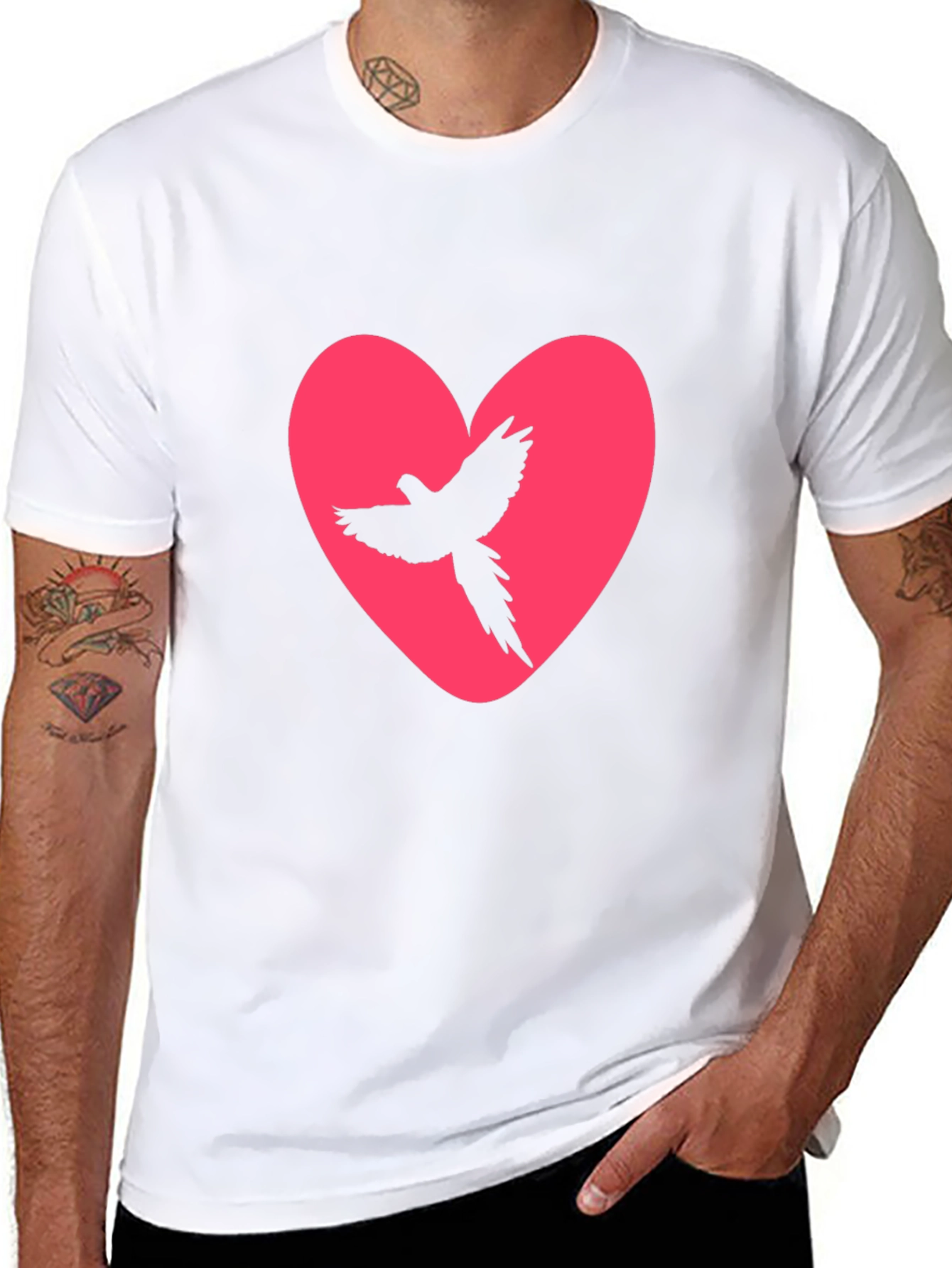 Heart Bird Tee - Black Cotton Graphic Print