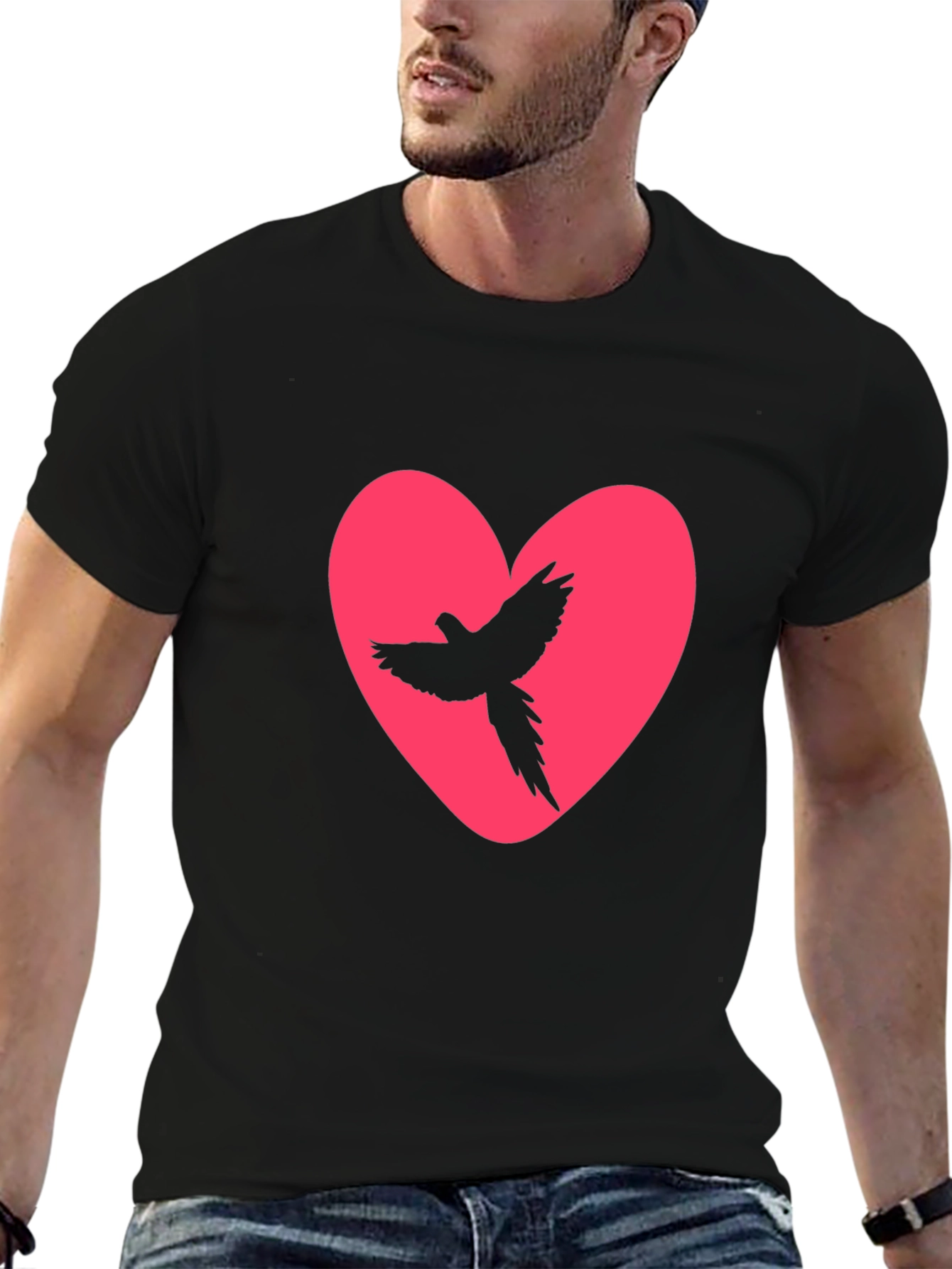Heart Bird Tee - Black Cotton Graphic Print