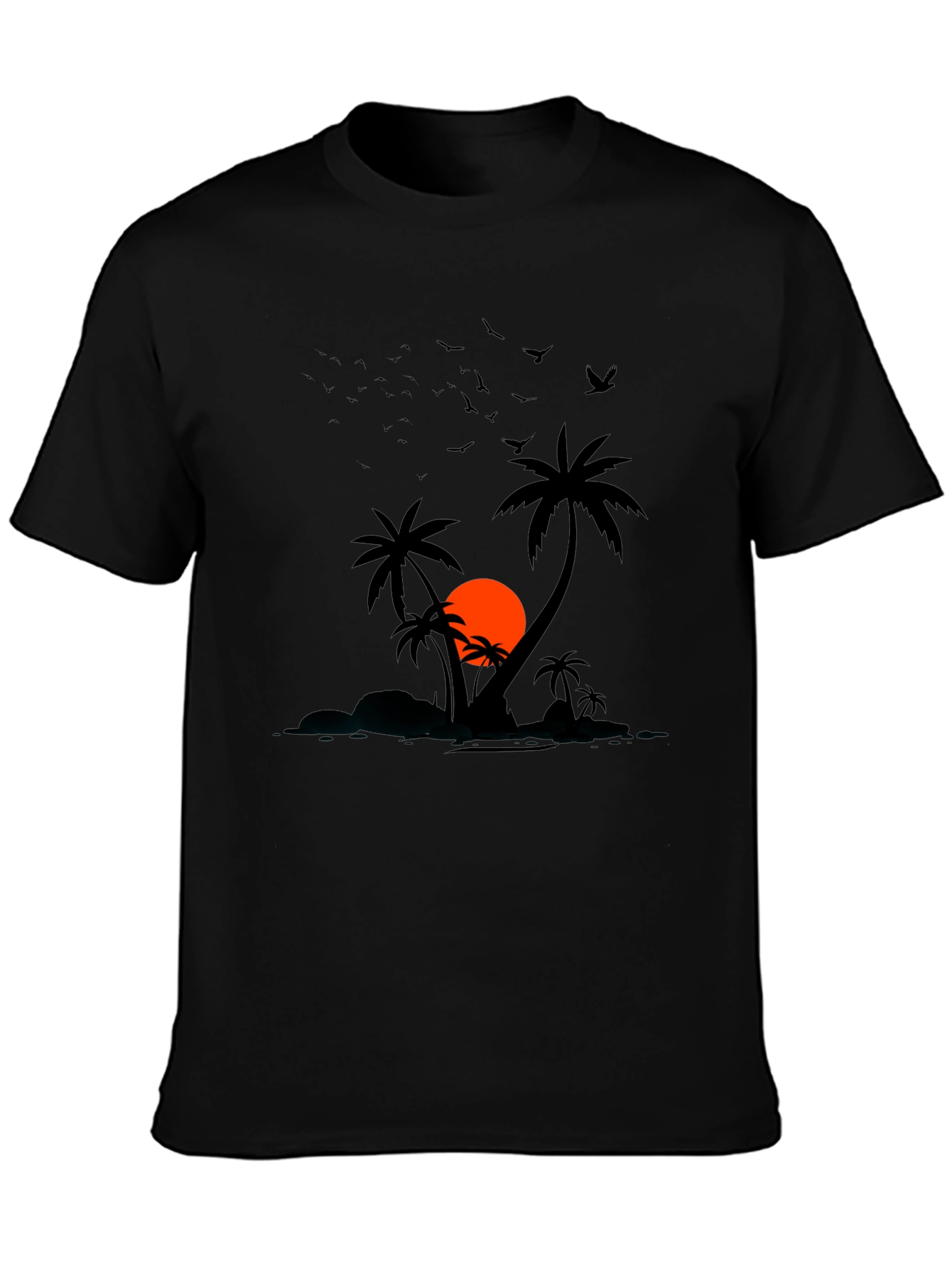 Sunset Palm Tree Graphic Tee - Mens Black T-Shirt
