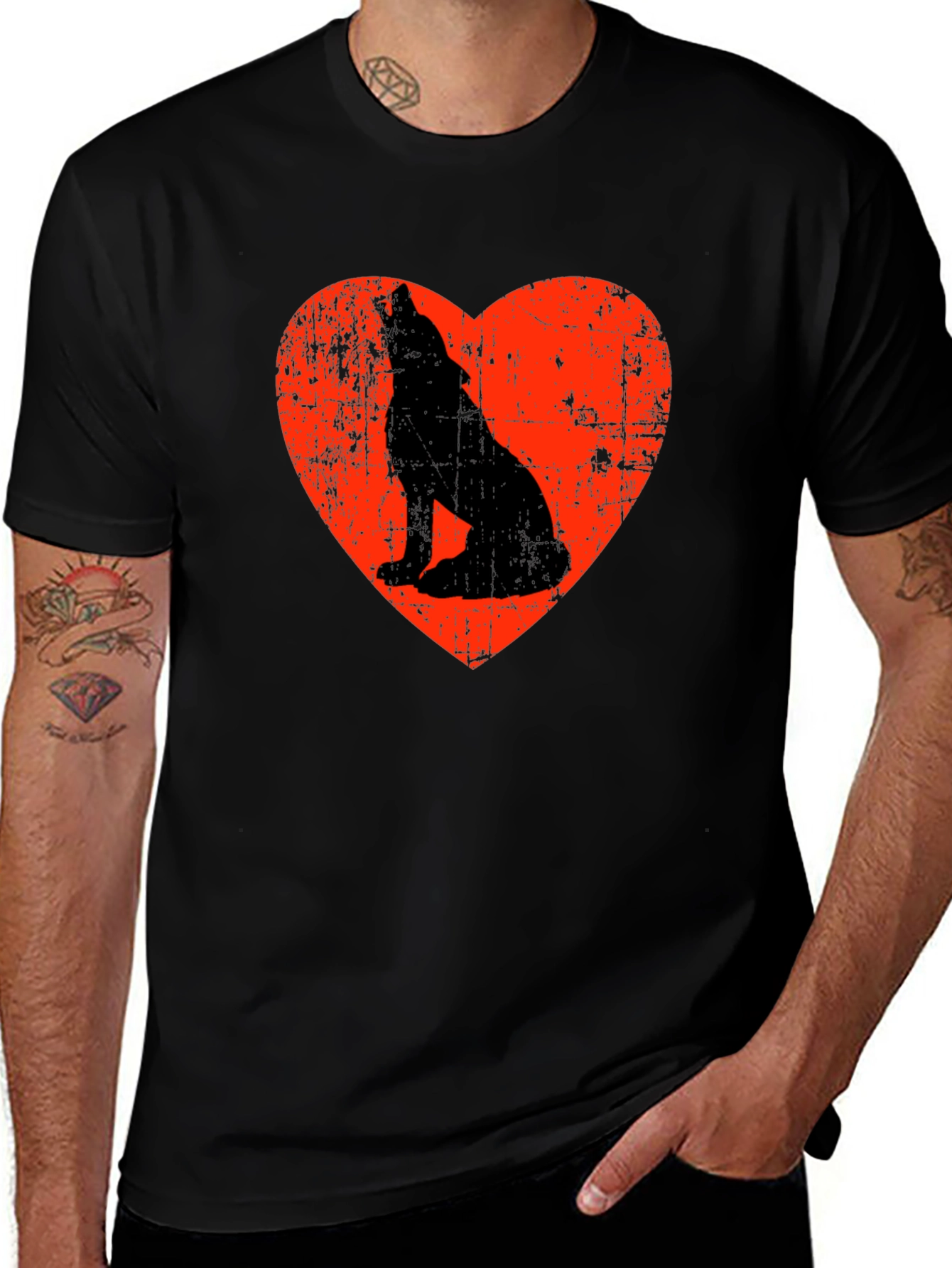 Wolf Howling Love Heart Graphic T-Shirt
