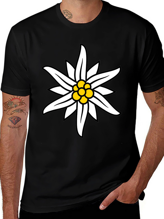 Edelweiss Flower Graphic Black T-Shirt