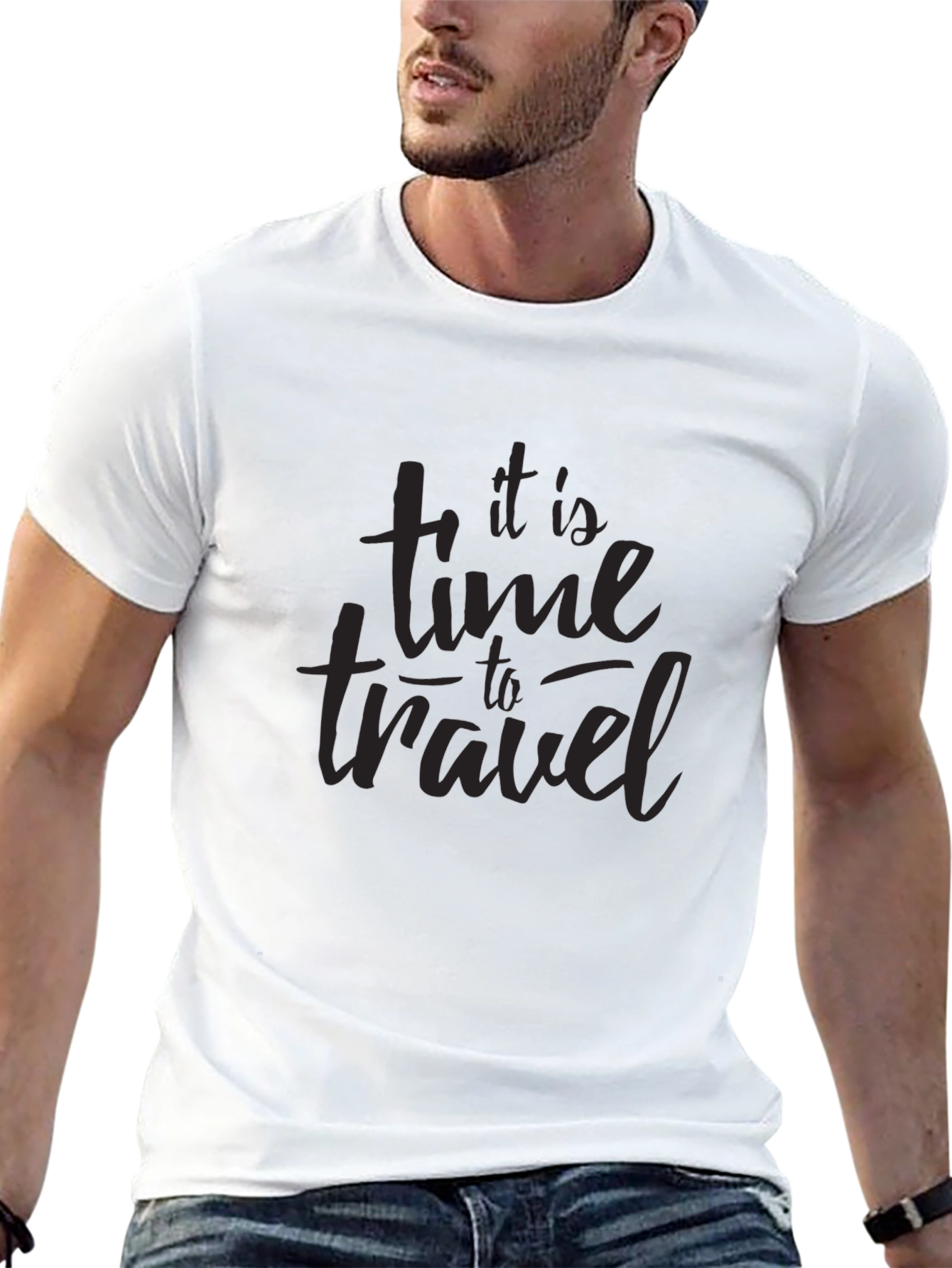 It Is Time To Travel Black Graphic T-Shirt