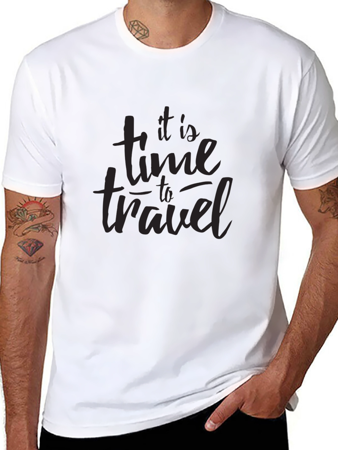 It Is Time To Travel Black Graphic T-Shirt