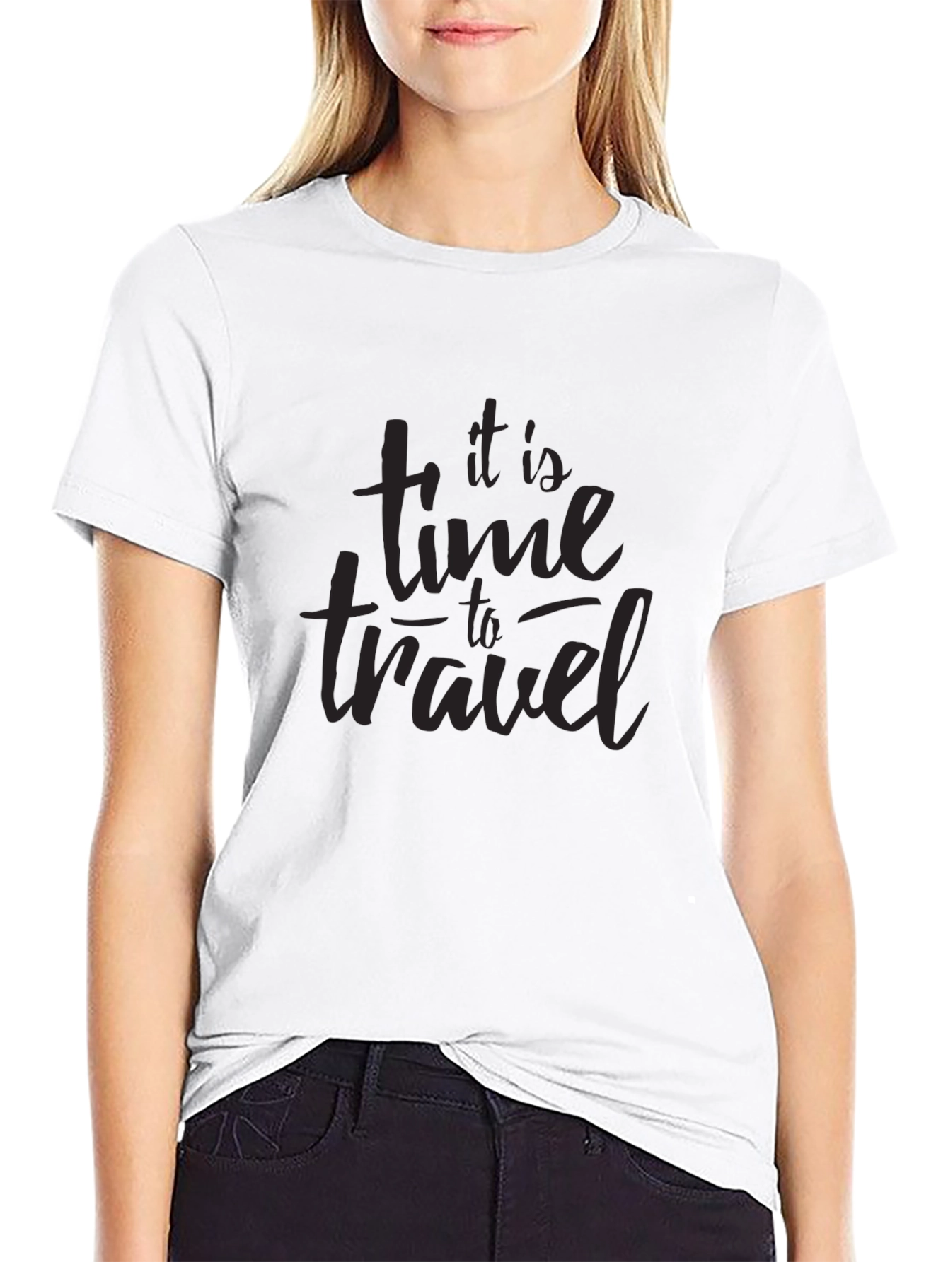 It Is Time To Travel Black Graphic T-Shirt