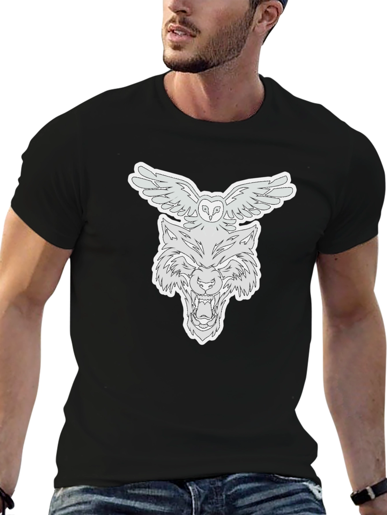 Owl & Wolf Graphic Tee - Black