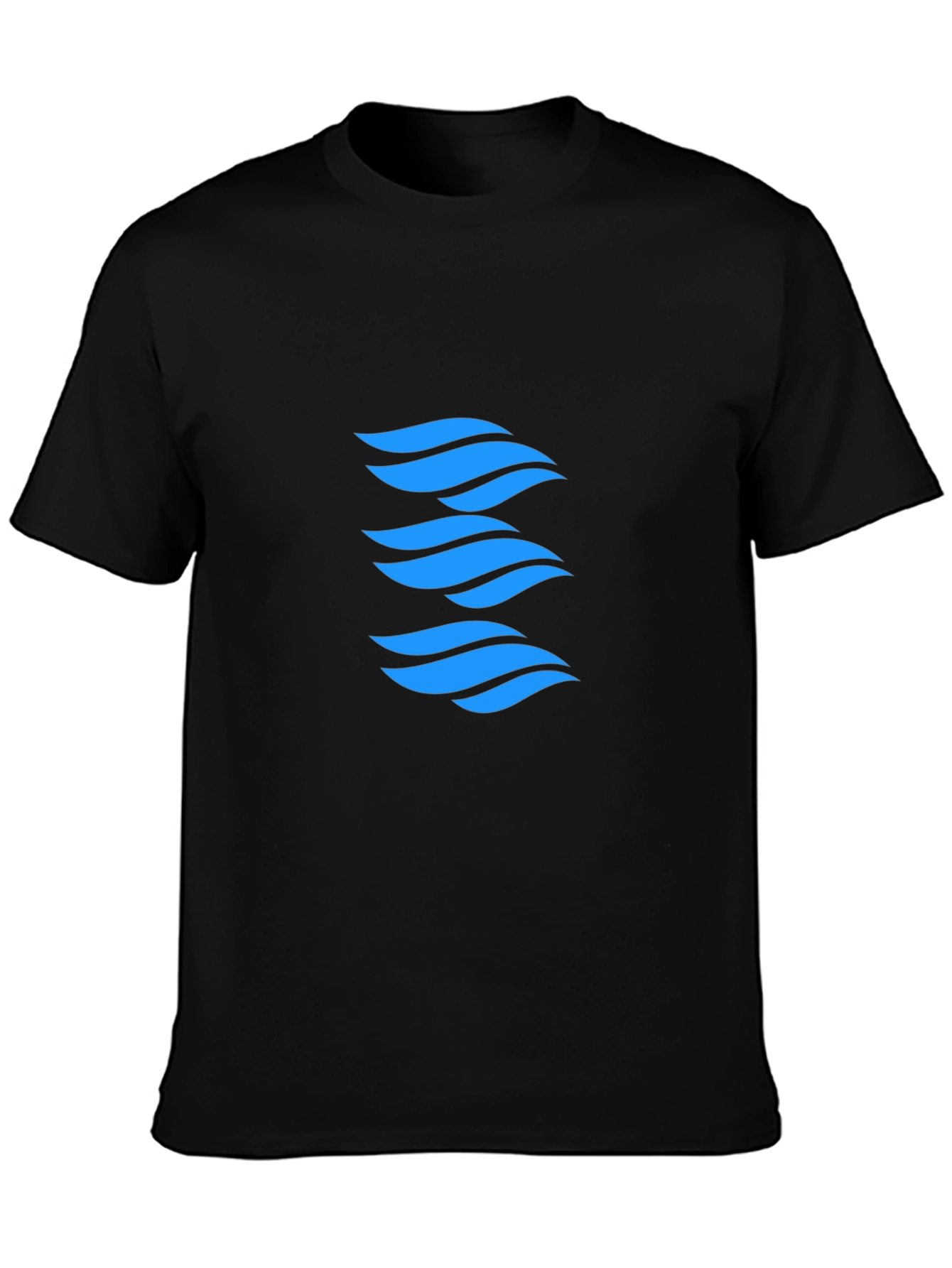 Modern Blue Wave Graphic Black T-Shirt