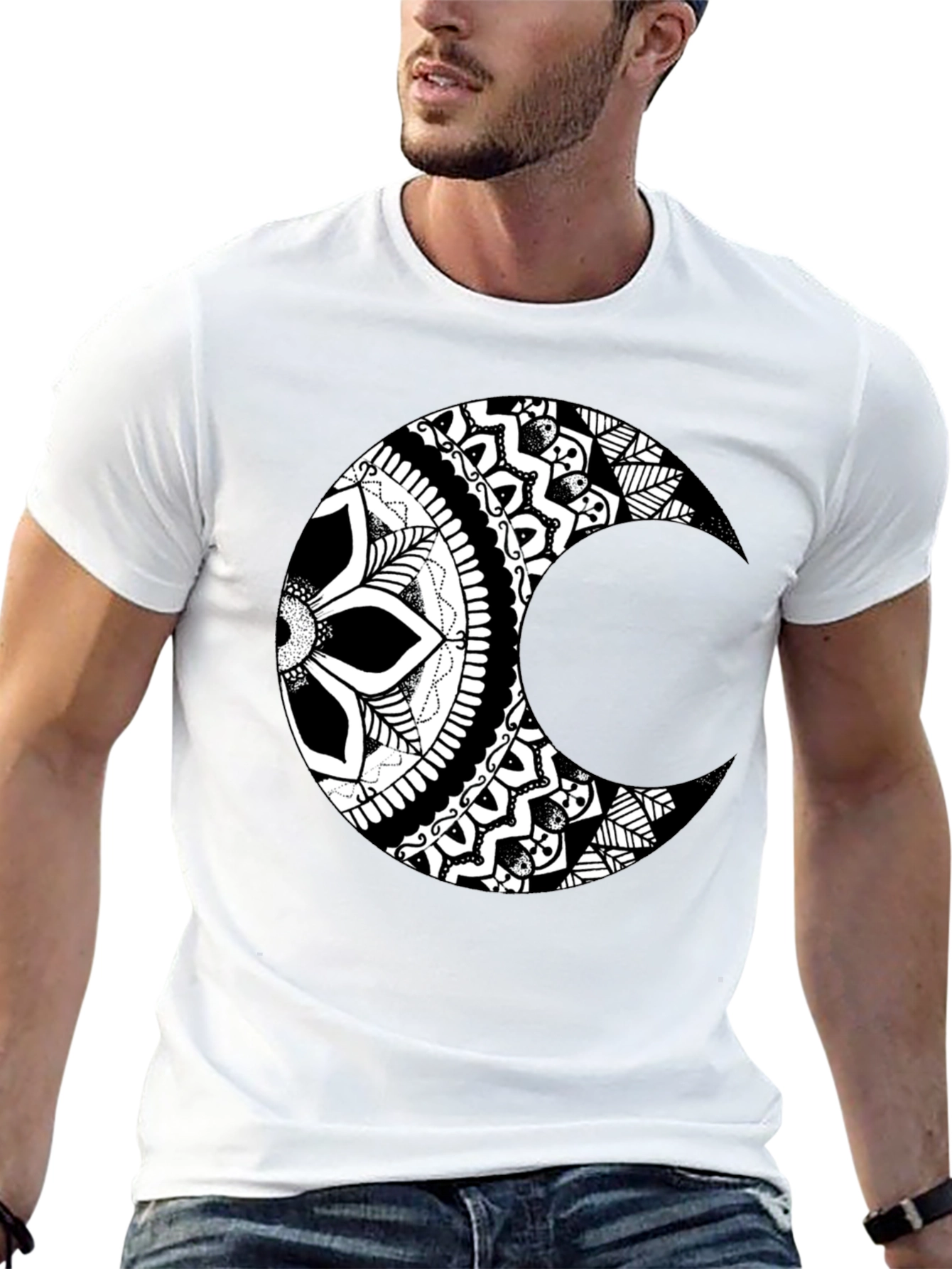 Moon Mandala Graphic Tee - Stylish Black T-Shirt