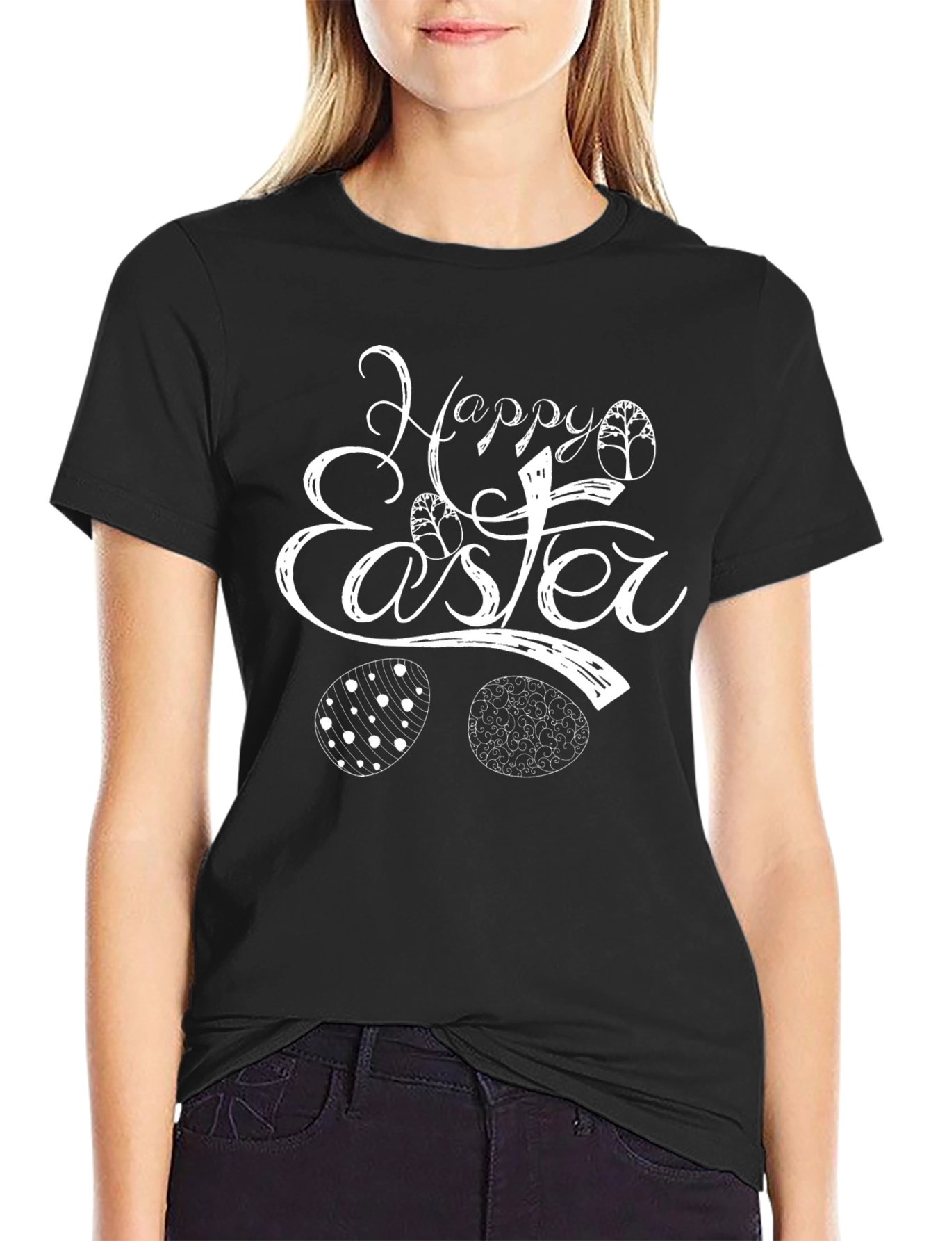 Happy Easter Black Cotton T-Shirt