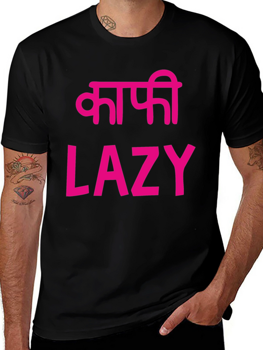 Lazy T-Shirt - Black with Pink Print