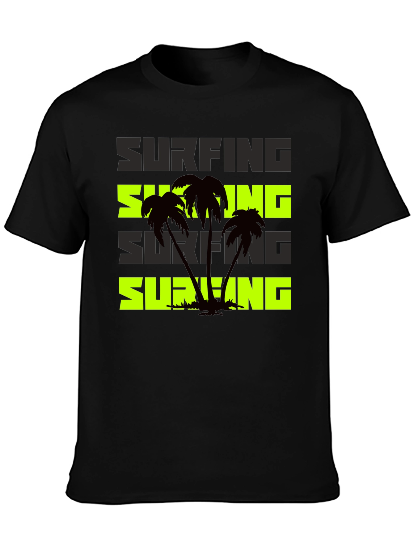 Surfing Palm Tree Graphic Black T-Shirt